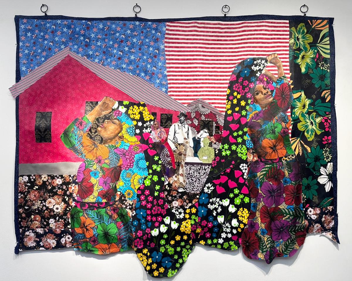 Colorful collage made of patterned fabric